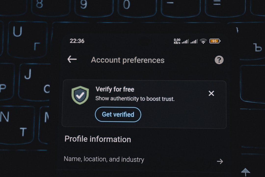 Account preferences screen with verification prompt